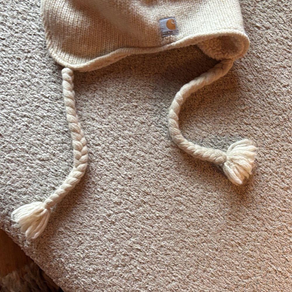 Carhartt Kids' Tan and Purple Knit Hat with Tassels - Picture 4 of 8
